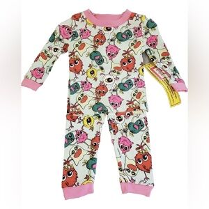 MONSTER  Sleepwear Baby Girl 2 Pieces  Snug Fit Pajama Set Pink & Green Size 24M